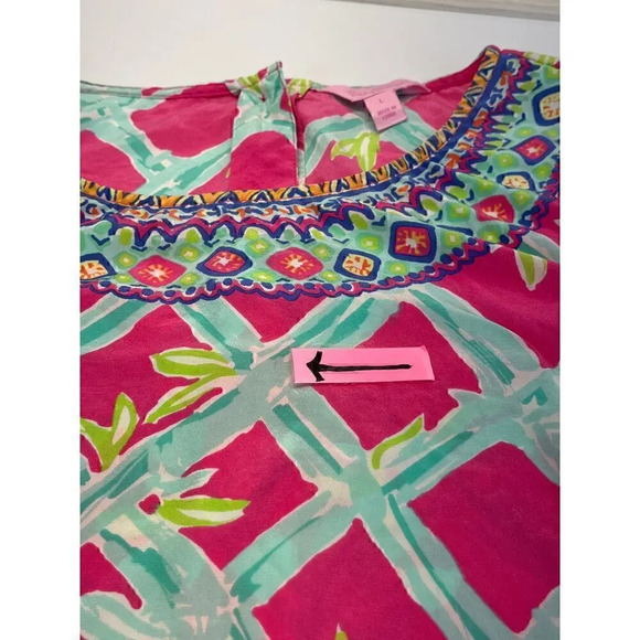 Lilly Pulitzer Womens L Silk Magenta Sleeveless Gold Accent Back Buttons - Picture 4 of 11